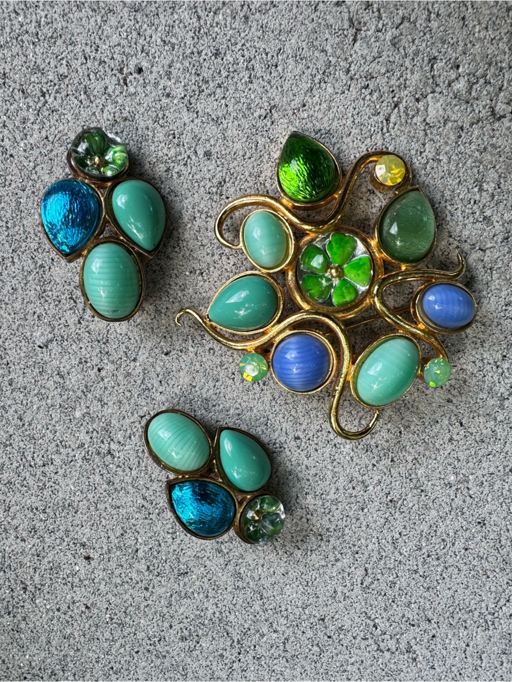 Vintage Philippe Ferrandis Brooch Earrings Set.